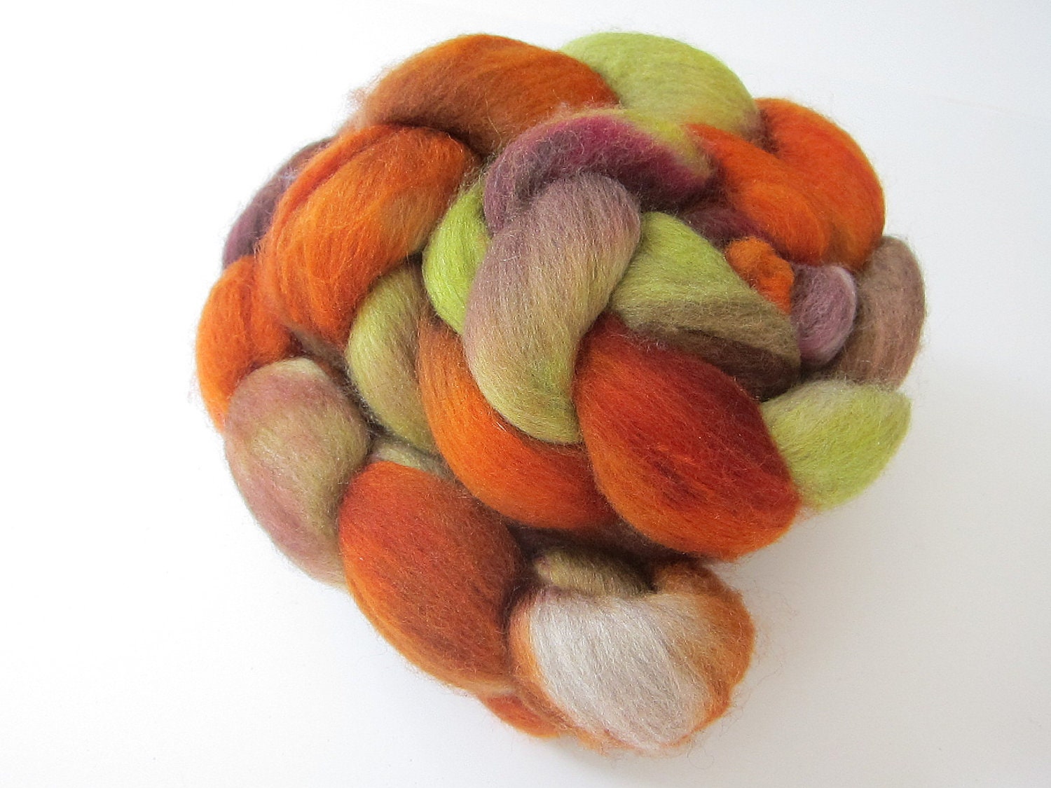 Hand Dyed Merino Yak Silk Blend Spinning Fiber - Autumn Brown Orange Green - RainCityFiberArts
