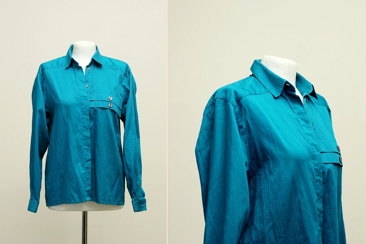 Jaeger London teal blue button down Blouse (medium)