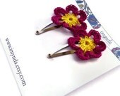 Hair Clips Crochet Flower Pink & Yellow Nature Accessories