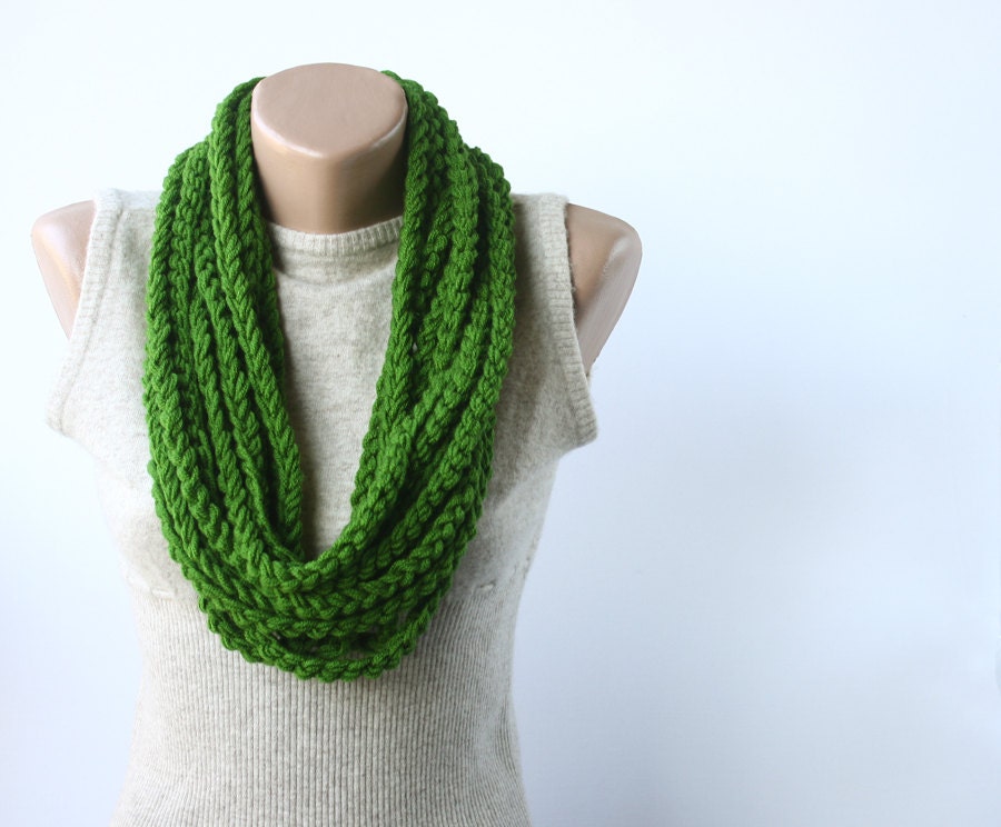 Vegan scarf - green infinity scarf - circle scarf loop cowl winter neckwarmer gift under 25 for women eco friendly gift