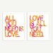 Beatles Art Prints - All You Need Is Love (Typography Art) - Pink Green Orange Digital Print - 8x10 set of 2