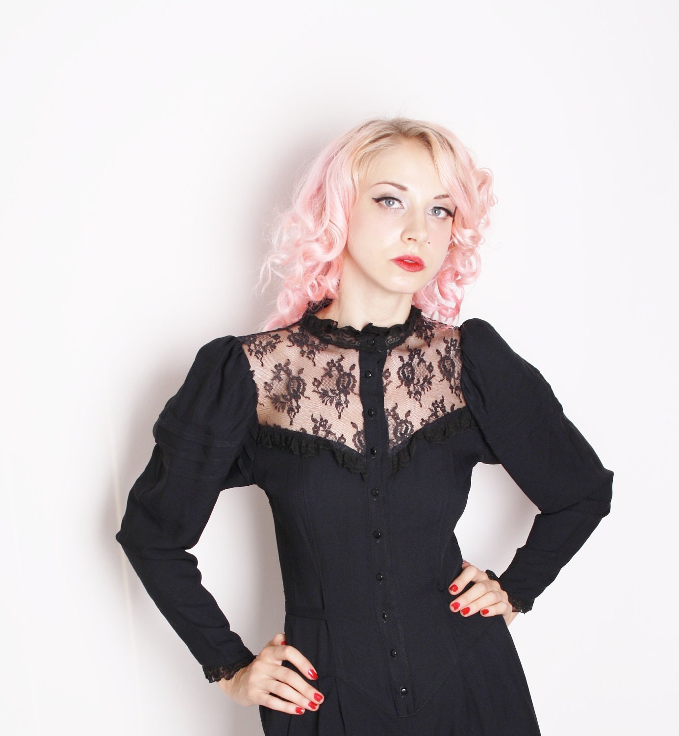 Black Lace Onesie / Steampunk / Gothic / Victorian Romper / Black Lace / Vintage Jumpsuit / Pantsuit / One Piece / Romantic Fashion / 1223