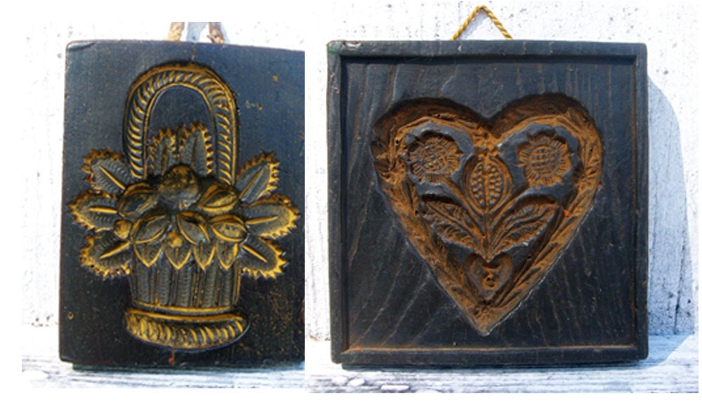 SALE Antique GERMAN SPRINGERLE  Speculaas Dark Wax Molds Folk Art
