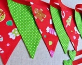 Christmas Bunting banner in red and green Perfect for holiday parties Over 8 ft long (excl. ties) with 12 flags READY TO SHIP