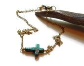 Sideways cross necklace, side cross necklace, turquoise side way cross necklace, petite side way cross necklace
