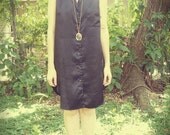 Black Sleeveless Silky Shirtdress with Collar