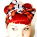 Bow style, Vintage Inspired Head Scarf, Orange and Navy Checkered Flannel, Fall Collection