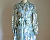 vintage 60s party dress - SPARKLE metallic floral mini dress / S