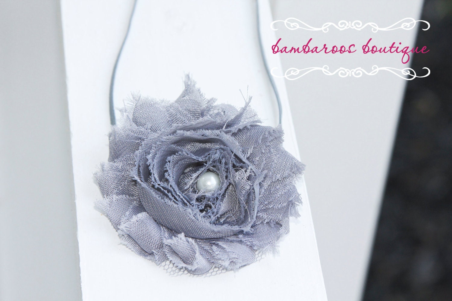 shabby chic baby headband, gray baby headband, grey