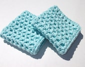 Set of 2 Crochet Cotton Wash Cloths in Robin's Egg - 8 x 8 inches