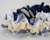 Wedding Garter - Navy Blue and Gold Bridal Garter - Clearance Sale