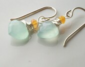Mint Green Chrysoprase and Carnelian Gemstone Earrings sterling silver gemstone drop earrings