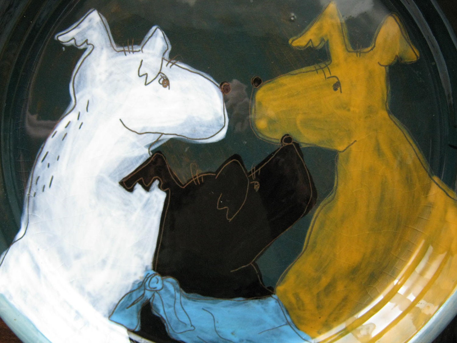 Original Rosanne Anglade AHH RIBA WARE Pottery Dish with Dogs