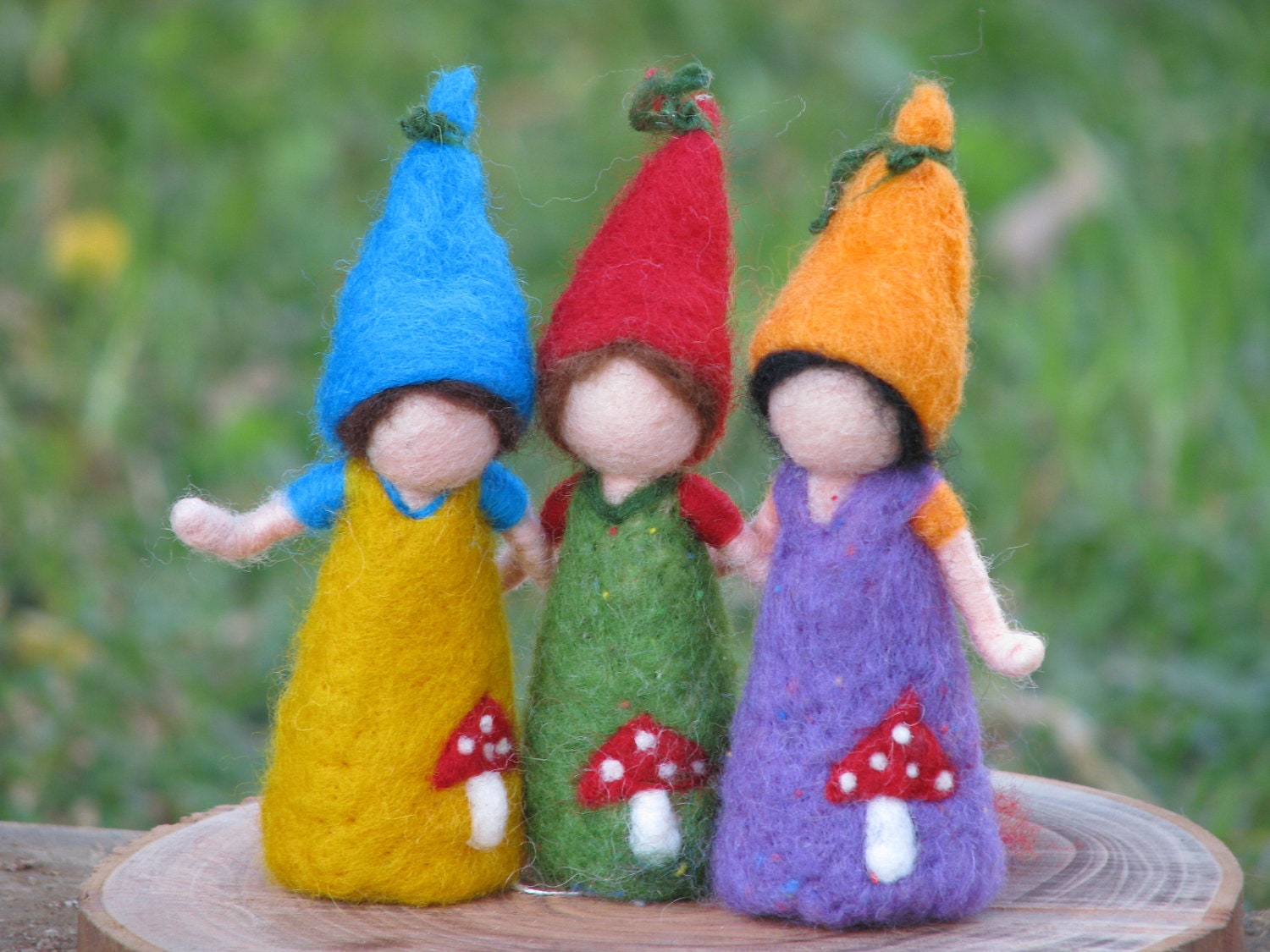 Waldorf inspired Needle felted little gnome friends