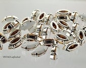 Pair or 2 Swarovski  Navette Sew On Rhinestones 15x7mm Chalk White - Silver settings - four holes