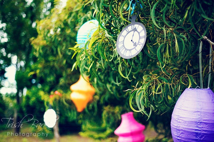 As Seen On Hostess With the Mostess Blog-Alice In Wonderland Party Decoration Pocket Watch/ Clock Set of 5