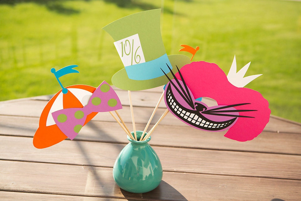 Alice In Wonderland Photo Booth Props-Party Centerpieces- Bright Colors