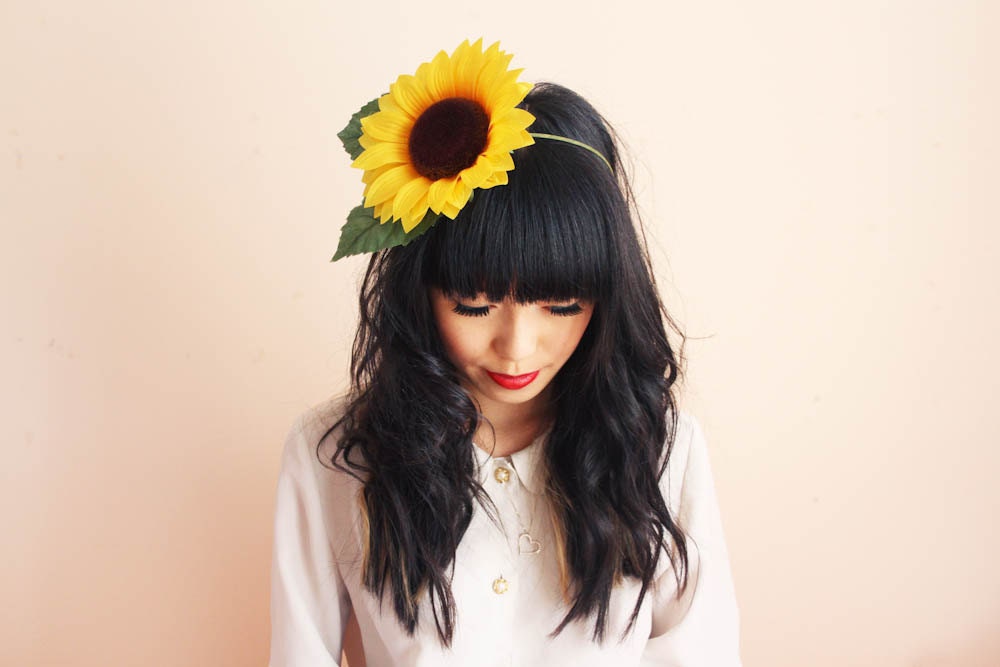 summer yellow sunflower headband - summer festival headpiece, statement hairband, spring carnival, large oversize flower headband