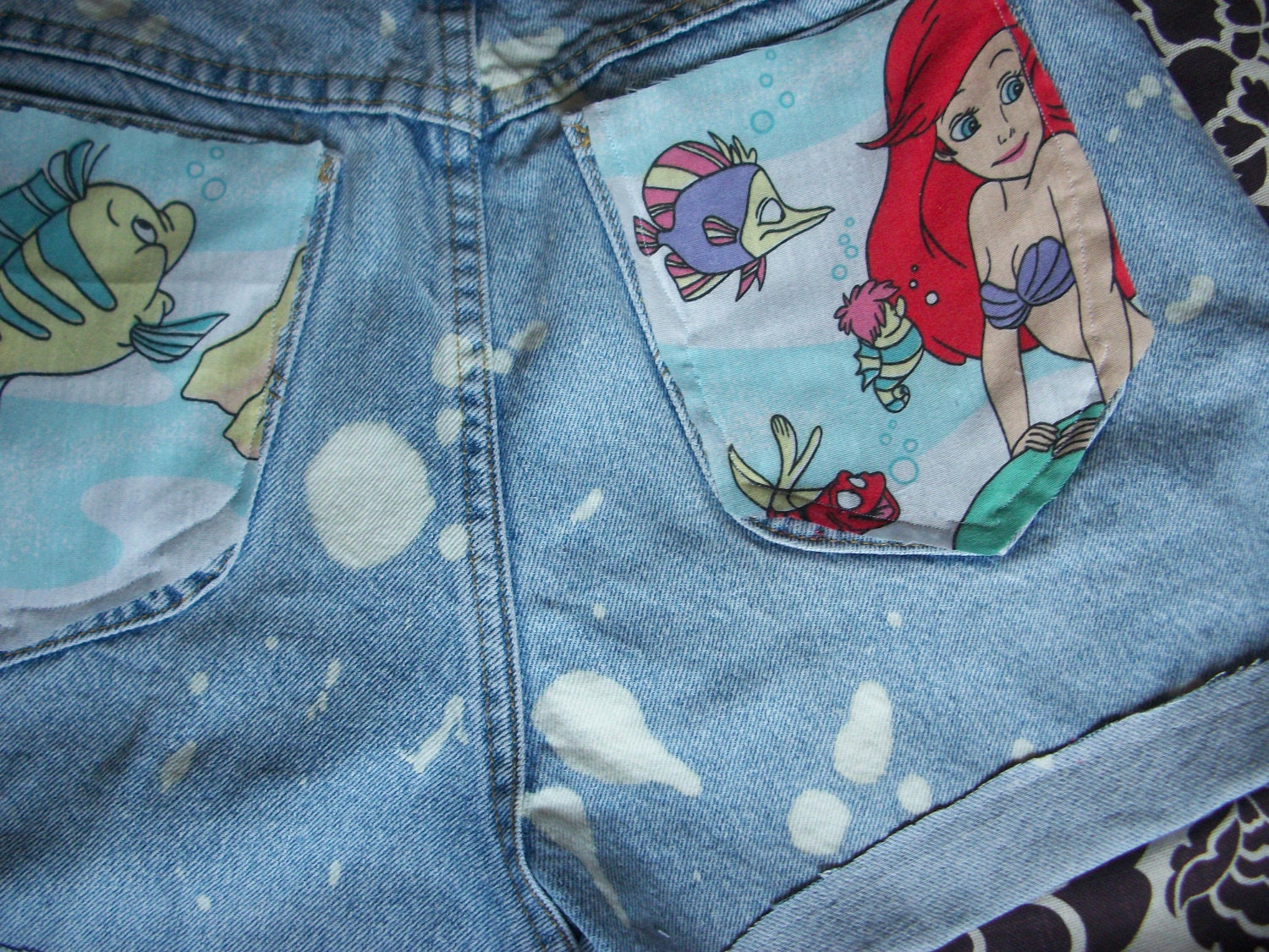 Vintage Little Mermaid Ariel Disney High Waisted Acid Wash Disneyland Birthday Partybirg Destroyed Denim Jean Shorts