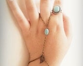 Boho Slave Bracelet Hand Bracelet Bronze Chain Bohemian One Turquoise Bead Two Strand Hand Jewellery Tribal
