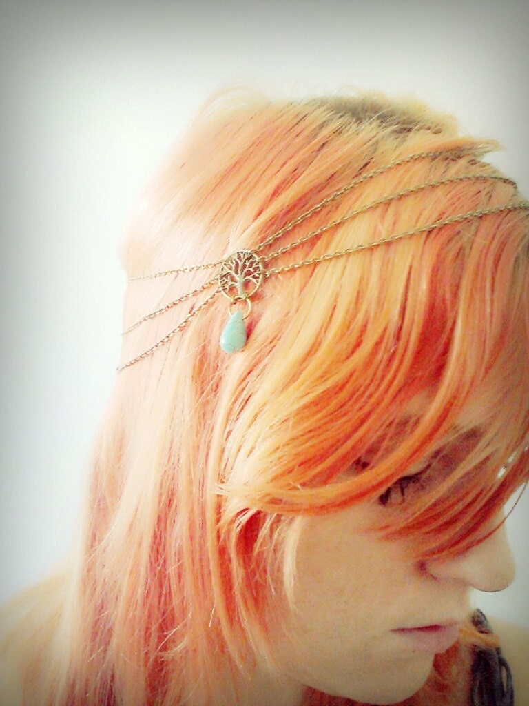 Chain Headpiece Boho Headband Boho Jewelry Boho Chic Bohemian Head Jewelry Gypsy Headpeice Tree Of Life Headpiece Turquoise Hair Jewelry