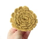 Mustard yellow flower pin brooch - handspun and hand-dyed wool