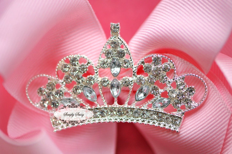 10pcs CLEAR Rhinestone Crystal Tiara Crown Flatback Metal Brooch Embellishment Adornment - Add a Pin Clip to Favors Invitations Frames