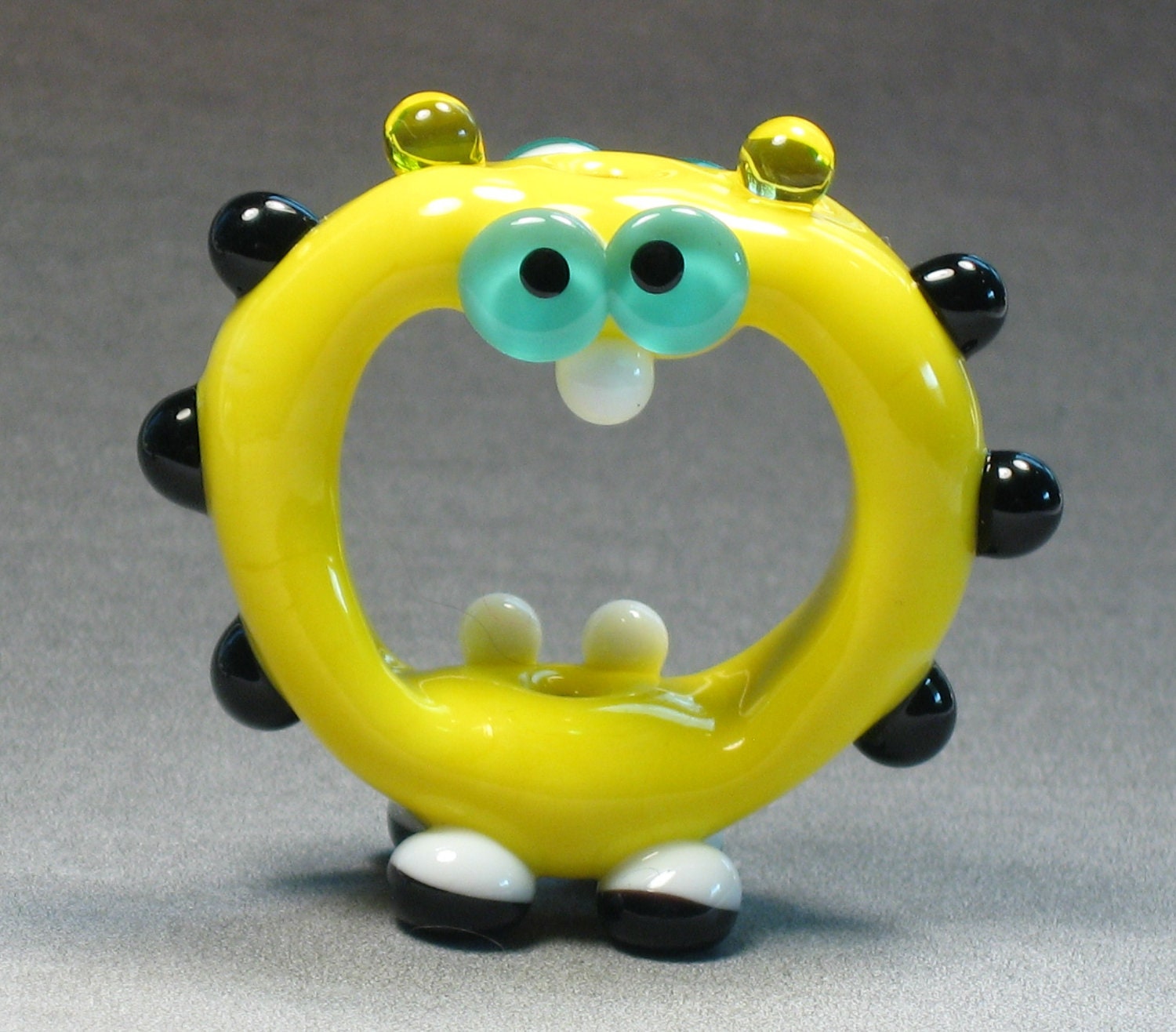 Yellow and Black Screaming Alien Lampwork Glass Handmade Artisan SRA Bead NLC Beads leteam