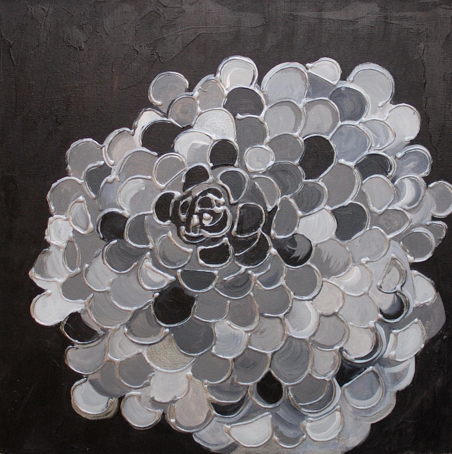 MARIGOLD Abstract Original painting 18"x18" COMMISSION black gray silver flower textured painting by devikasart on Etsy