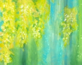 YELLOW FLOWERS original abstract painting-LABURNUM 18"x18" yellow blue green