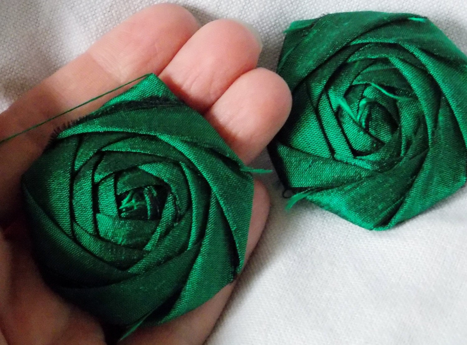 Emerald Green Silk Wedding Fabric Flowers