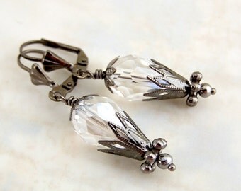 Goth hot air balloon earrings - Gunmetal and Crystal Balloons - Steampunk Balloon Earrings