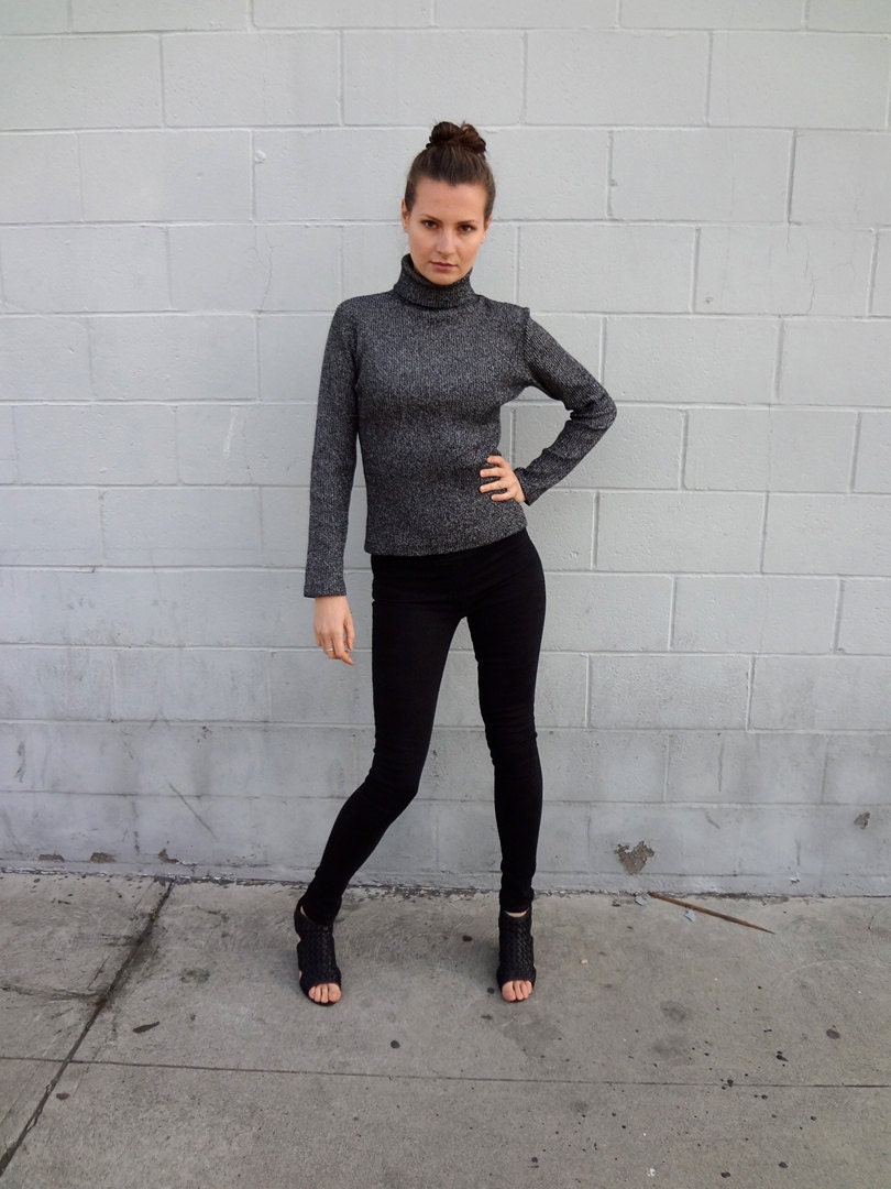 Vintage Silver Metallic Turtle Neck Sweater