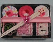 Baby Sushi Gift Set for Girls with Pink Fish Scrubby - Unique Baby Shower Gift