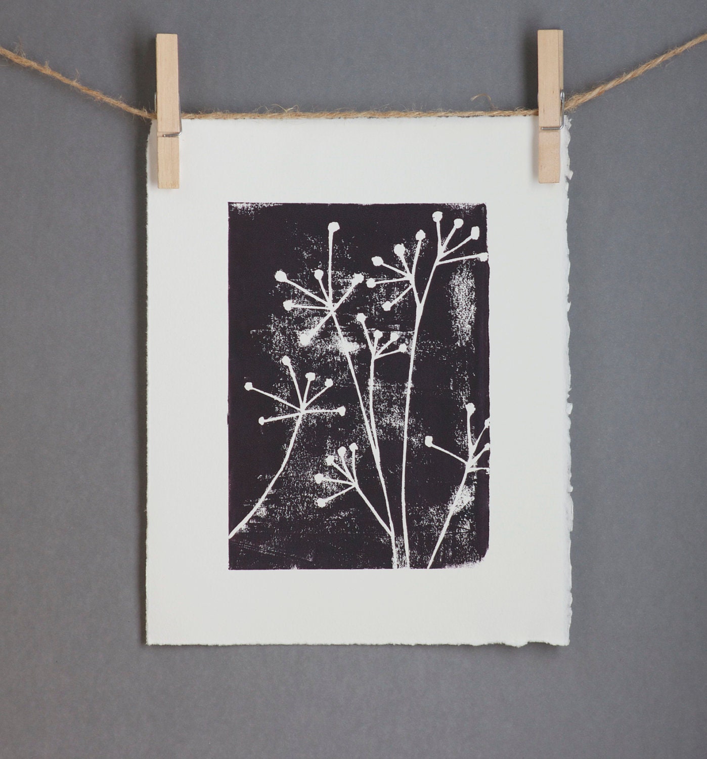 Woodland Cottage Chic and Floral Decor Linocut Art PRINT Black and White Flowers Linocut 8x10