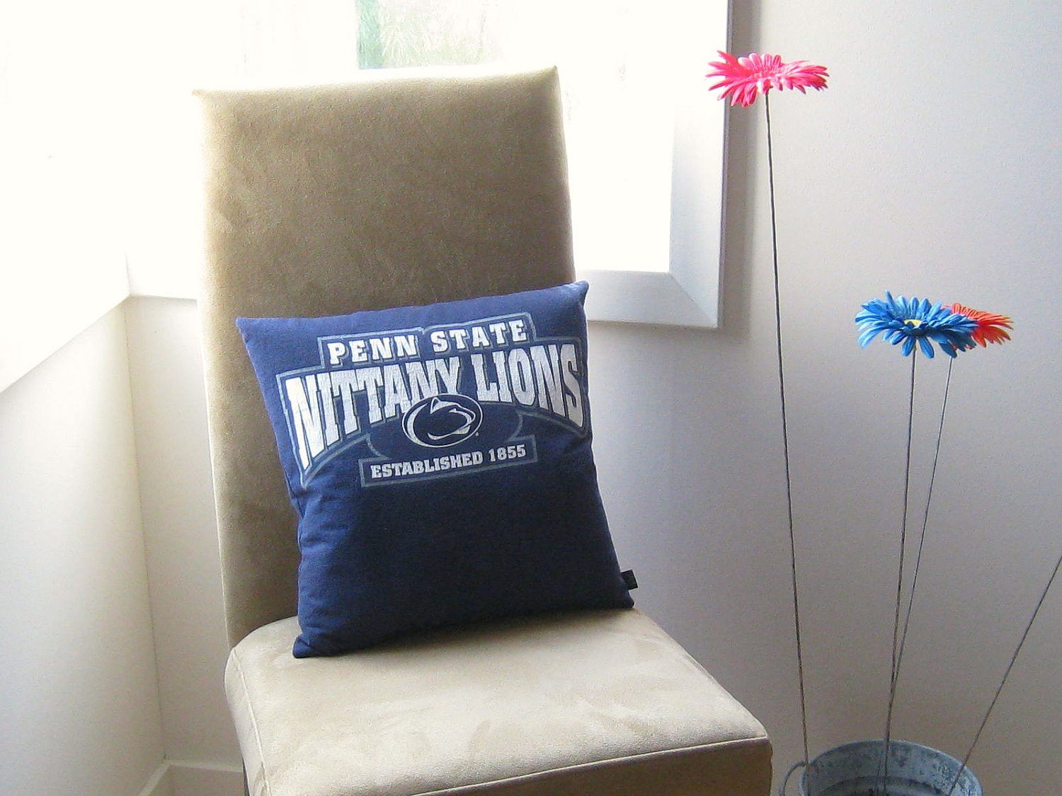 Penn State T Shirt Pillow / Navy Blue White / Recycled / Home Decor / Gift for Him Her / Throw Pillow / Cotton / Soft / Fun / by ohzie