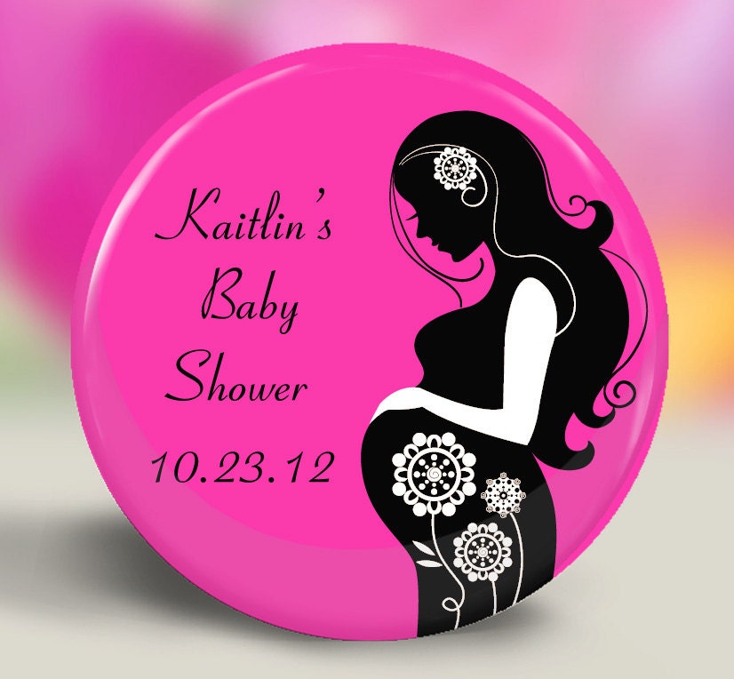 Baby Girl Custom Pocket Mirror - Baby On The Way In Hot Pink and Black