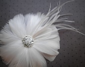 Bridal Hair Accessories, Feather Hair Facinator, wedding feather hair clip, white, ostrich, round, Bride - WHITE BLOSSOM