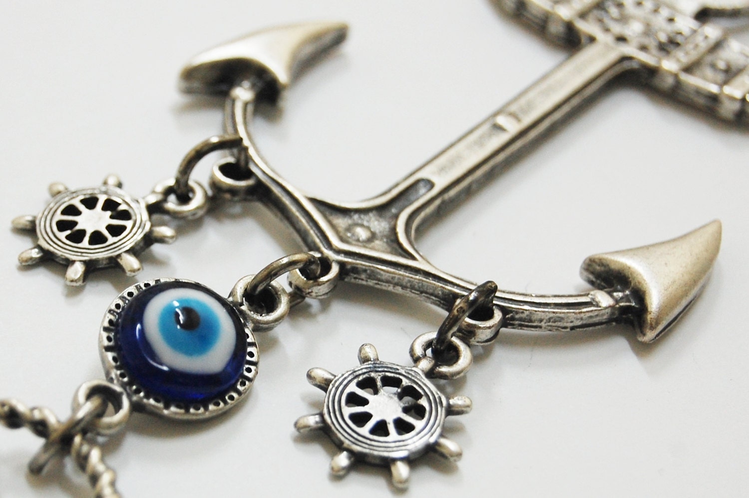 Anchor Wall Hanging Amulet Handmade Turkish Silver Plated Evil Eye Bead