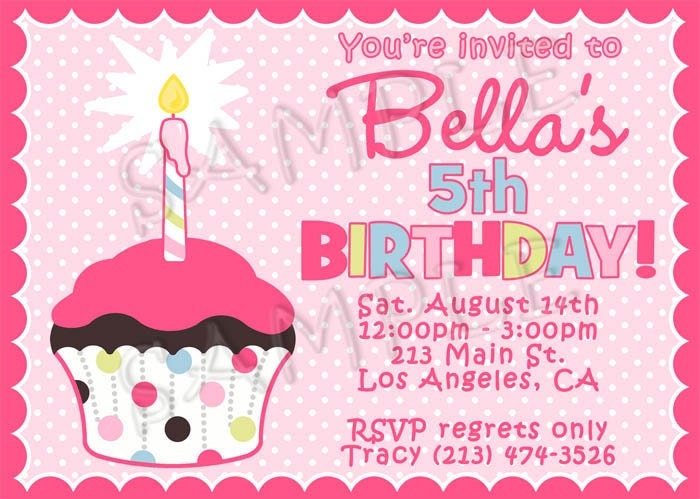 Cupcake Girl Birthday Party Invitations You Print Personalized Customized 7x5 Invite