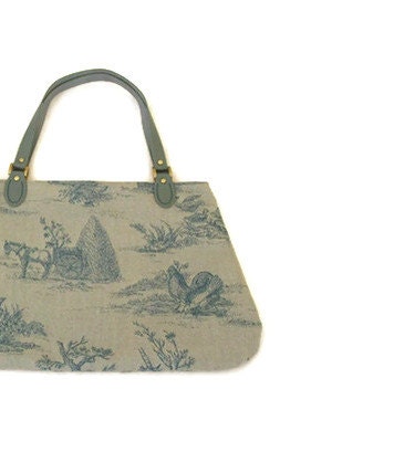 Denim Blue Grey Gray French Country Carpet Bag Handbag Purse