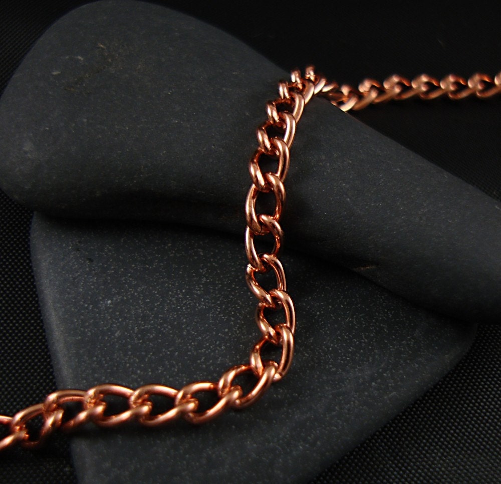 Solid Copper Light to Medium Curb Cable Necklace Chain - 3.5mm x 4.5mm - 3 feet