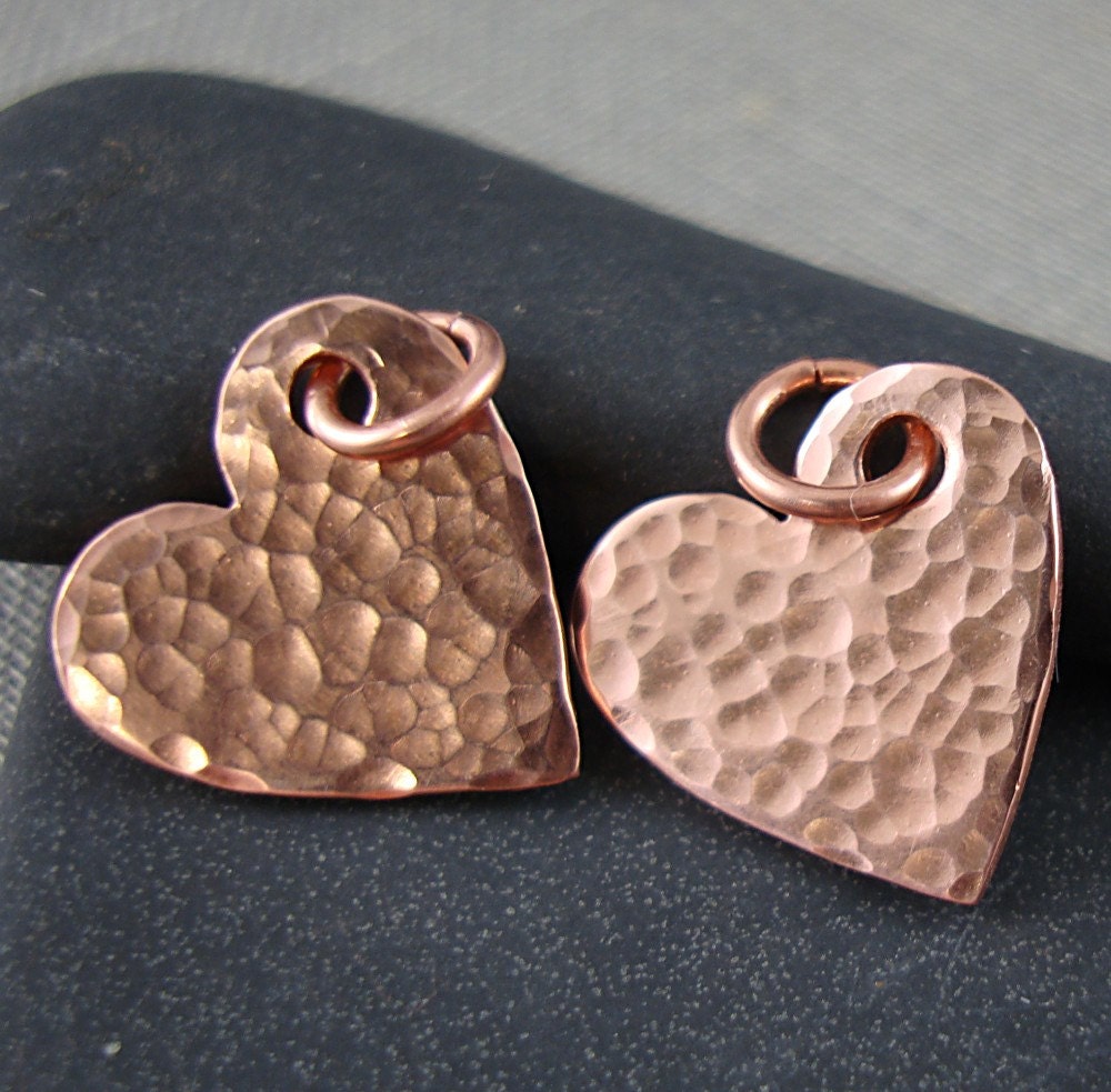 Solid Copper Heart Tag Charm - Hammered with Jump Ring 15mm x 18mm