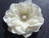 Bridal Ivory Flower with tulle pearls rhinestones / ivory hair flower clip / wedding flower hair clip