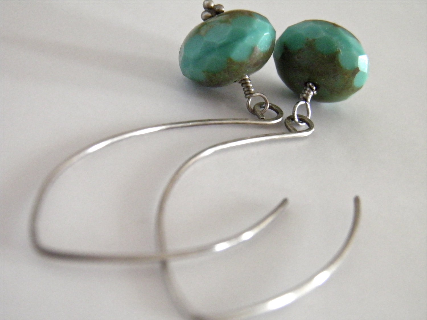 Turquoise Earrings Handcrafted & Oxidized Sterling Silver Ear Wires with Wire Wrapped Faceted Turquoise Picasso Drops