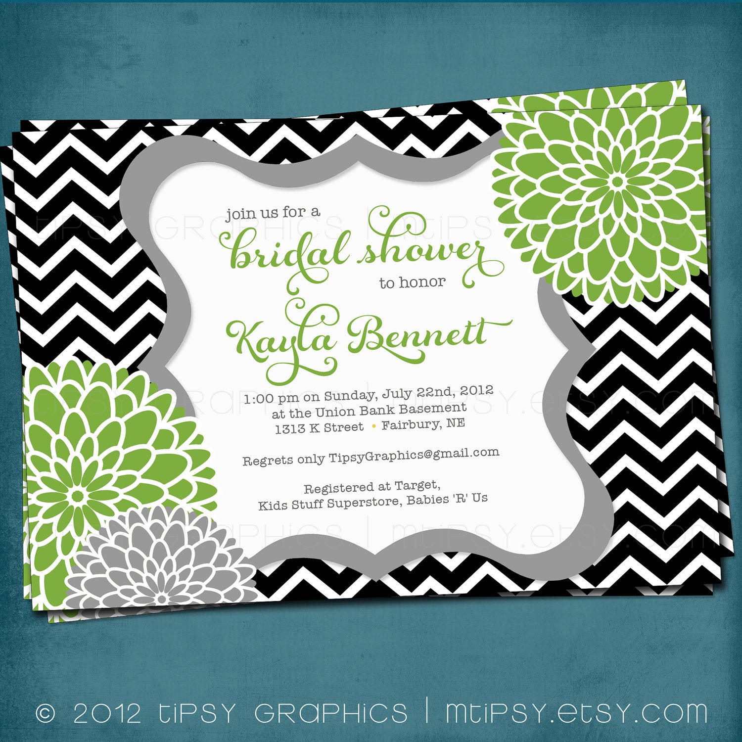Spa Pom Pom. Chevron Mums Baby / Bridal Shower Invite by Tipsy Graphics. Any colors and text. Il_170x135