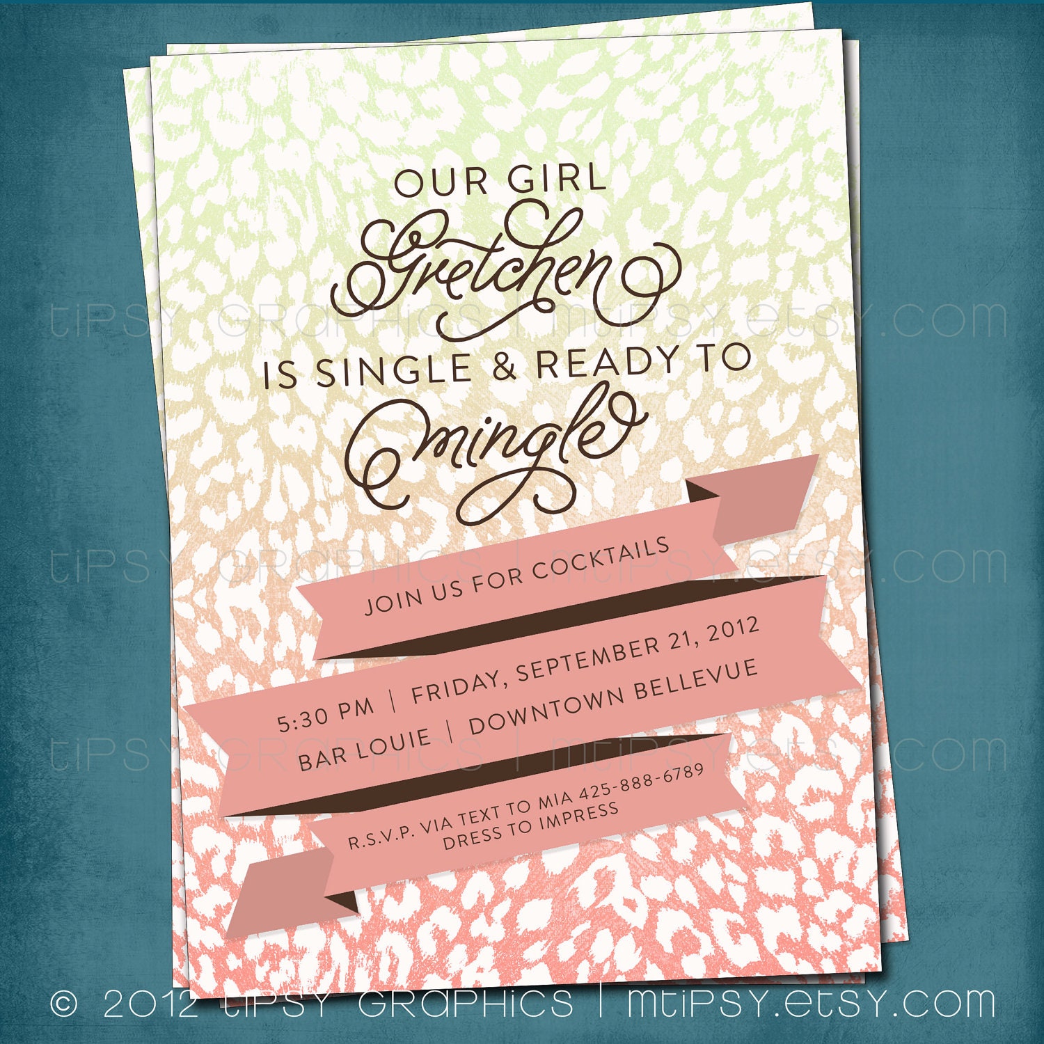 Single & Ready to Mingle. Cheetah Print Bachelorette or Girls Night Out Invitation. by Tipsy Graphics Il_170x135