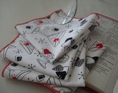 Napkins - Black and White Retro Mid Century Cotton With Martini Glasses -  Set of 4  - 10" x 10"  Cocktail Beverage Dessert Luncheon