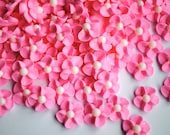Pink Royal Icing Flowers with Sparkles and White Matte Sugar Pearl Centers (100)