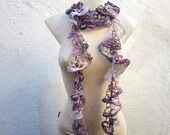 Handmade Knitting Grey Purple Lilac  Scarf  Fall Fashion Frilly scarf Ruffled Scarf  Winter  Accessories